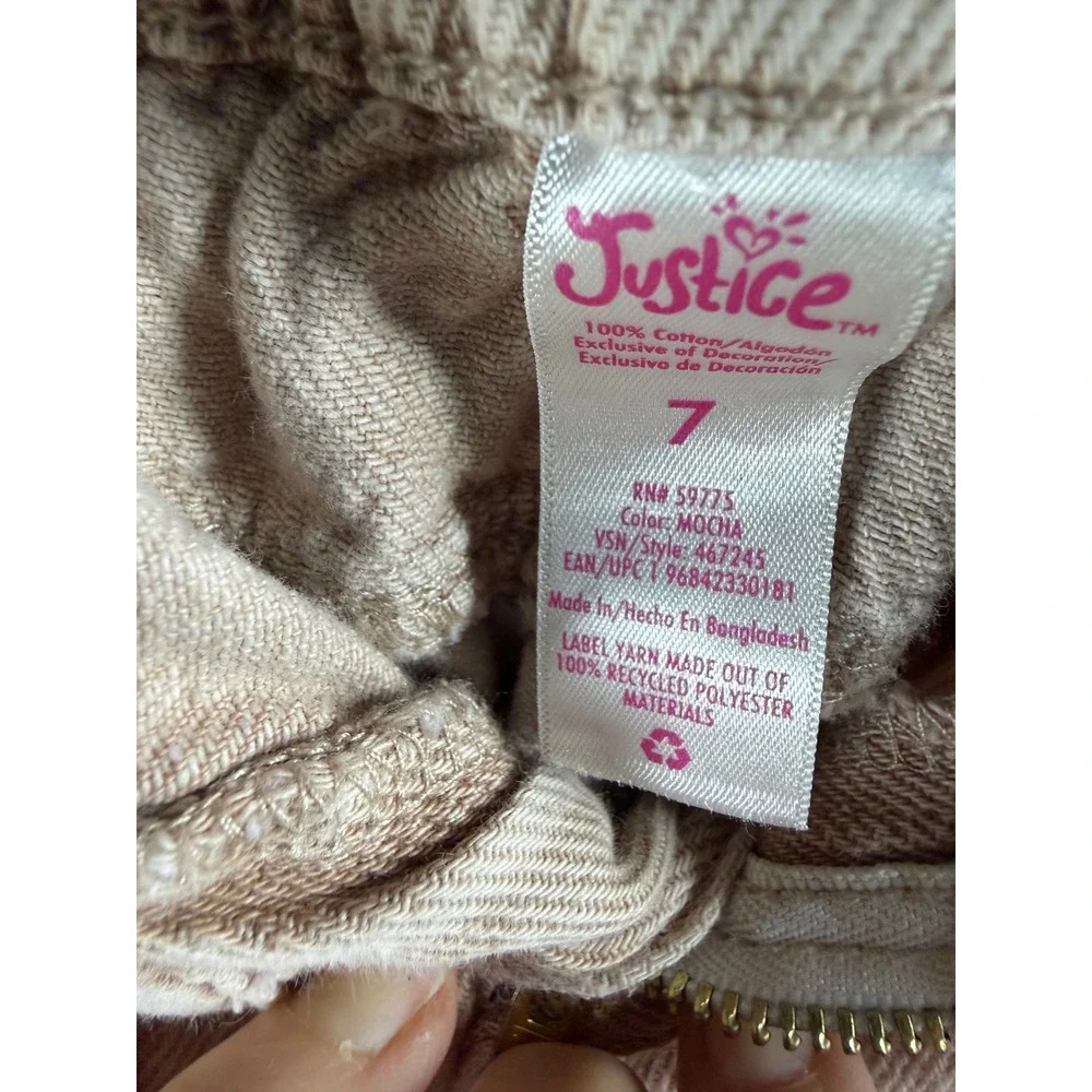 Justice Girls Tan Cargo Pants Cotton Denim Utility Trousers Size 7 wide leg‎